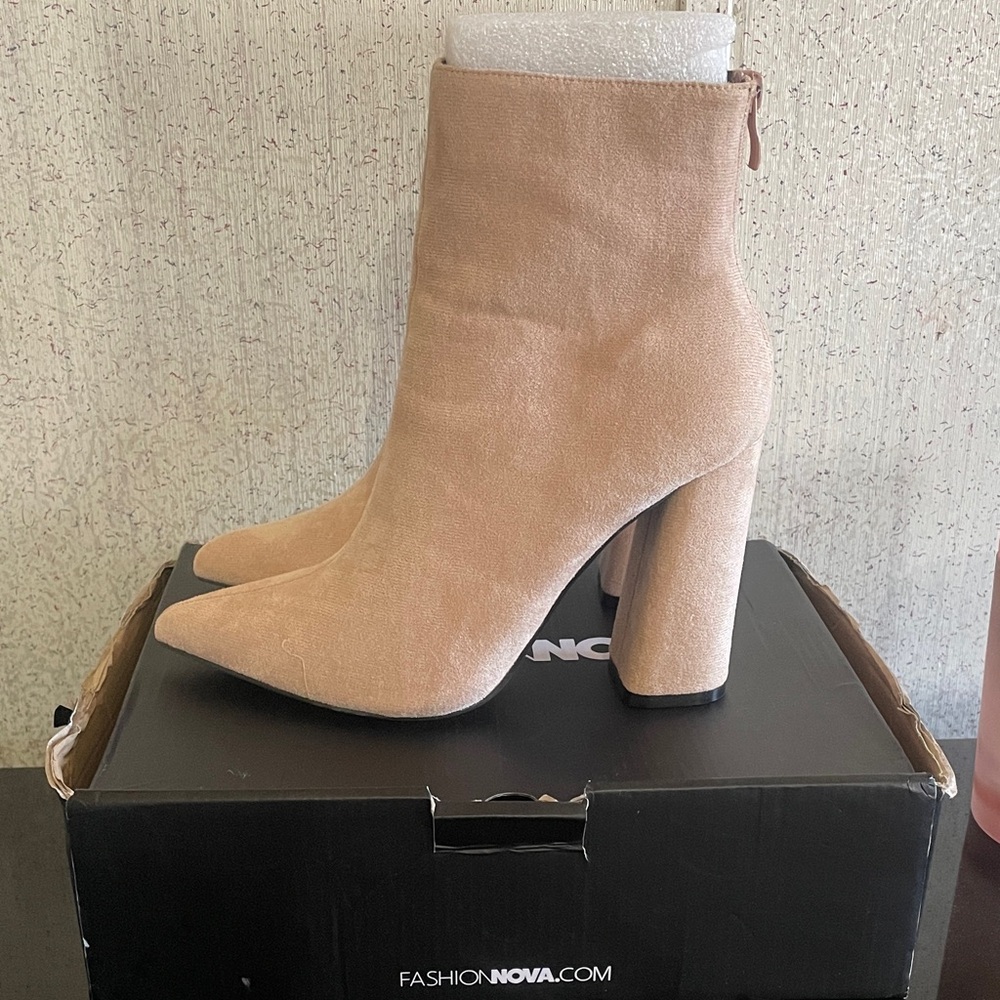 Fashion Nova Champagne Camel Suede Boots